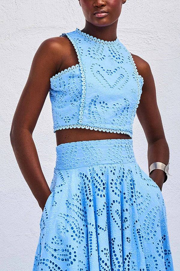 Larissa Embroidered Top & High-Waist Maxi Skirt Set | Elegant Two Piece Outfit