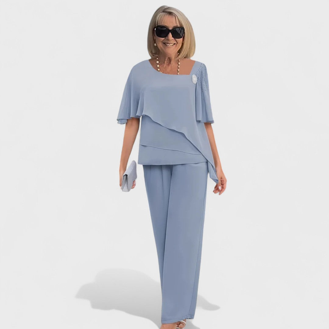 Conjunto elegante de dos piezas Wynonna | Top en capas y pantalones de pierna ancha