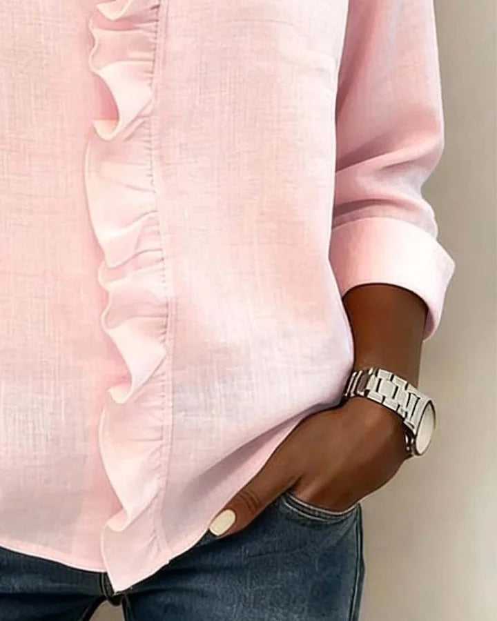 Susan | Blusa com babados, decote em V e mangas longas