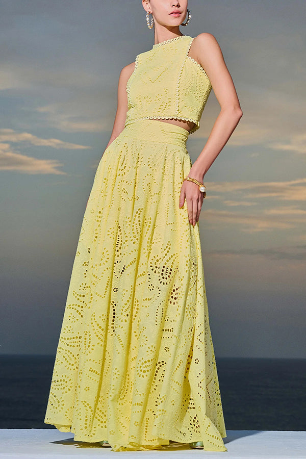 Larissa Embroidered Top & High-Waist Maxi Skirt Set | Elegant Two Piece Outfit