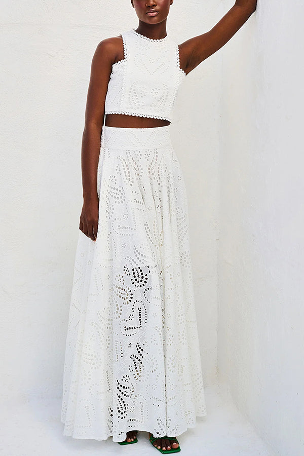 Larissa Embroidered Top & High-Waist Maxi Skirt Set | Elegant Two Piece Outfit