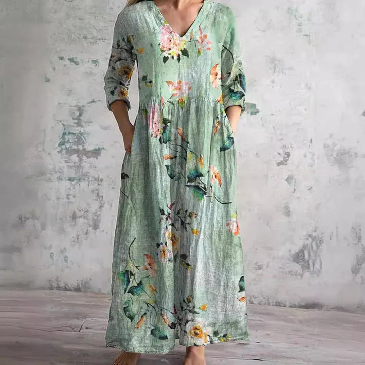 Chic Boho Floral Print Midi Dress