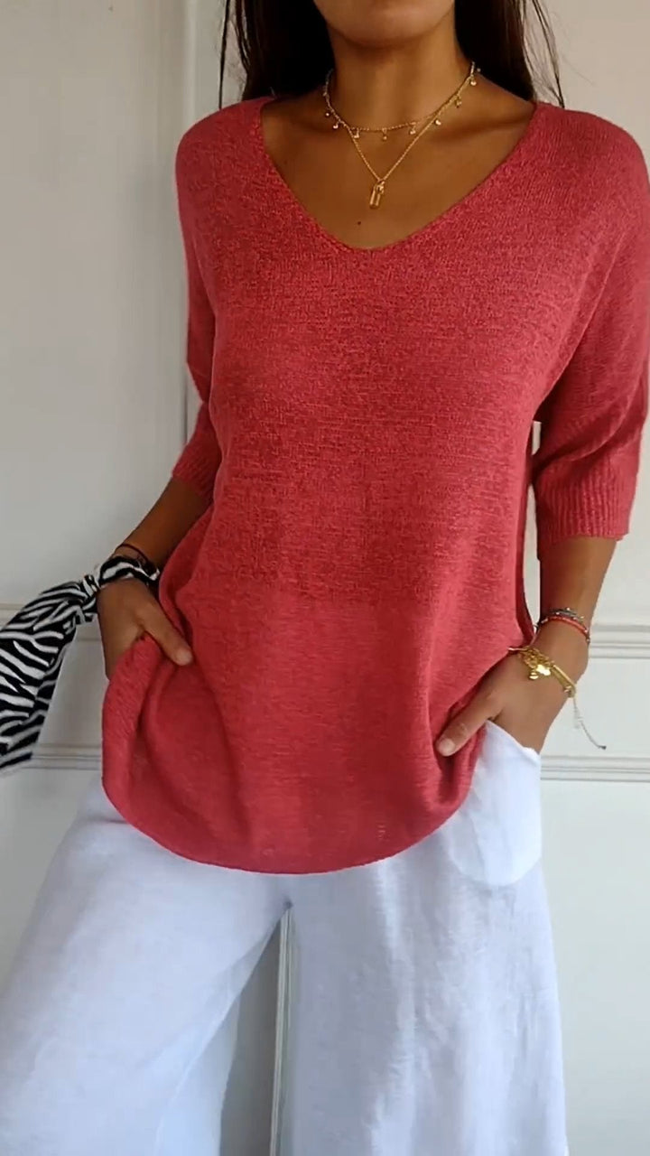 Rosal – Plain Knitted Jumper with V-Neck