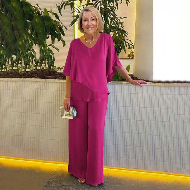 Sarina Elegant Two-Piece Set | V-Neck Top and Relaxed Trousers