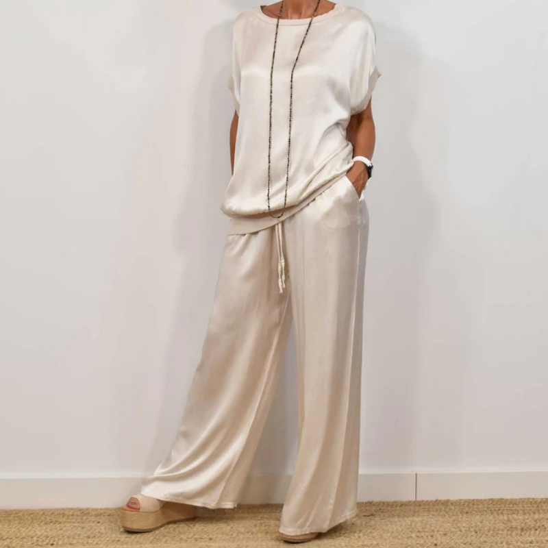 Conjunto Elegante de Dos Piezas Rita | Blusa Fluida y Pantalones de Pierna Ancha