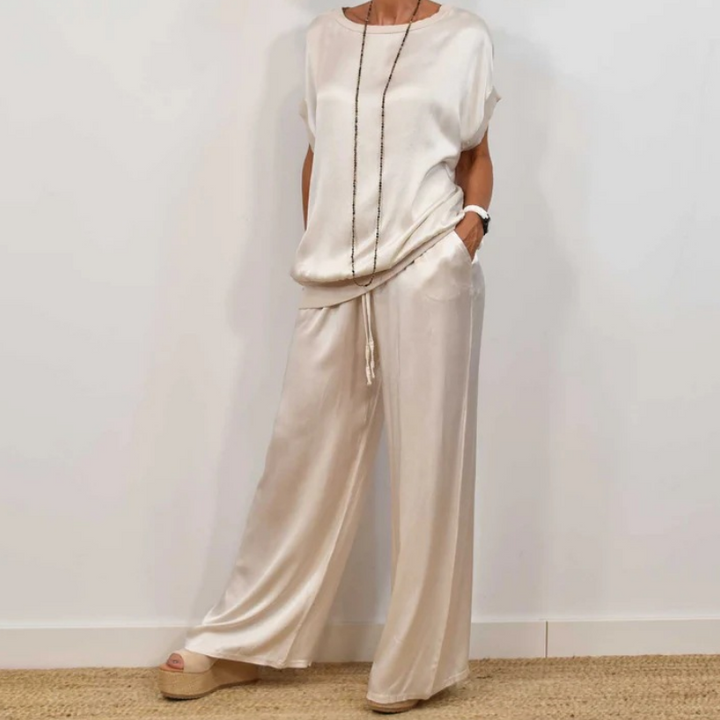 Conjunto Elegante de Dos Piezas Rita | Blusa Fluida y Pantalones de Pierna Ancha