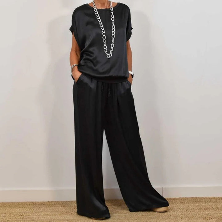Conjunto Elegante de Dos Piezas Rita | Blusa Fluida y Pantalones de Pierna Ancha