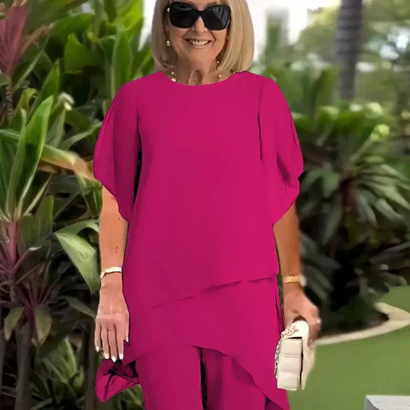 Conjunto Elegante de Dos Piezas Herlene | Top en Capas y Pantalones de Pierna Ancha