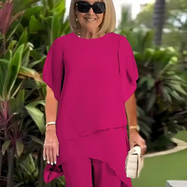 Conjunto Elegante de Dos Piezas Herlene | Top en Capas y Pantalones de Pierna Ancha