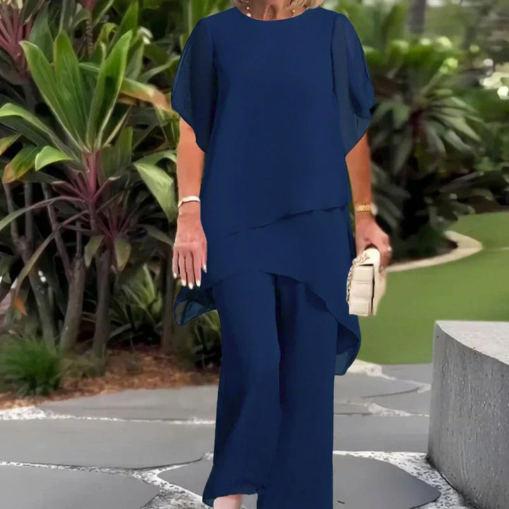 Conjunto Elegante de Dos Piezas Herlene | Top en Capas y Pantalones de Pierna Ancha