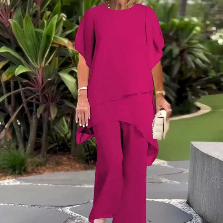 Conjunto Elegante de Dos Piezas Herlene | Top en Capas y Pantalones de Pierna Ancha