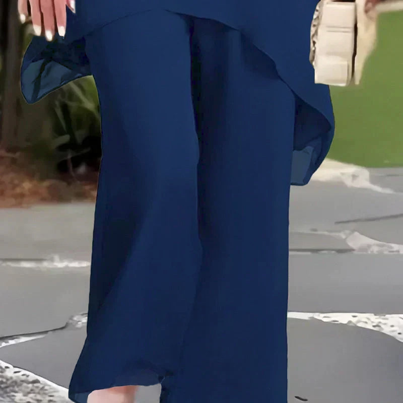 Conjunto Elegante de Dos Piezas Herlene | Top en Capas y Pantalones de Pierna Ancha