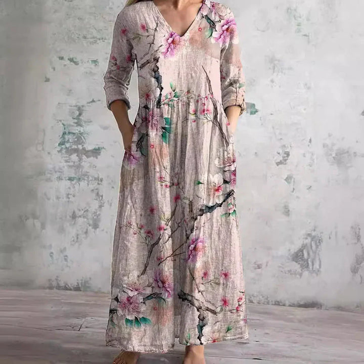 Chic Boho Floral Print Midi Dress